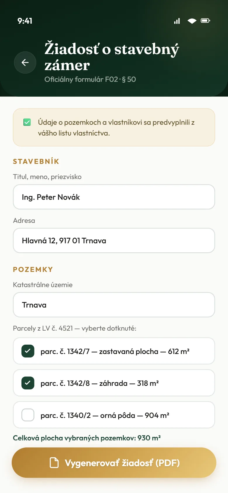Predvyplnená úradná žiadosť